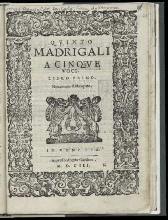 [Don Carlo Gesualdo da Venosa:] Madrigali a cinque voci libro primo. Quinto