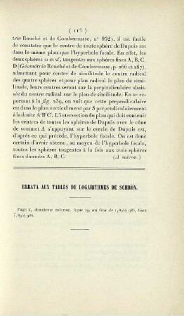 Errata aux tables de logarithmes de Schrön.