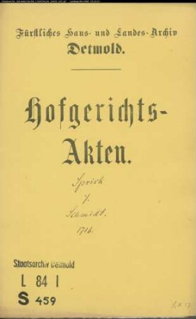Sprick, Johann Gerd zu Schuckenbaum gegen Caspar Schmidt zu Schuckenbaum - Schuldforderung