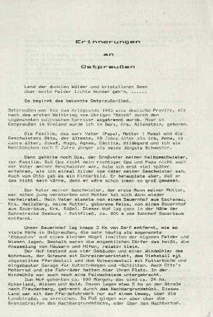 Erinnerungen an Ostpreußen
