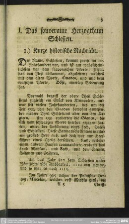 I. Das souveraine Herzogthum Schlesien