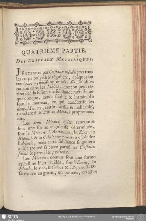 Quatrième Partie. Des Cristaux Métalliques