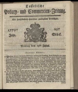 29tes Stueck, Montag den 19ten Julius. 1779