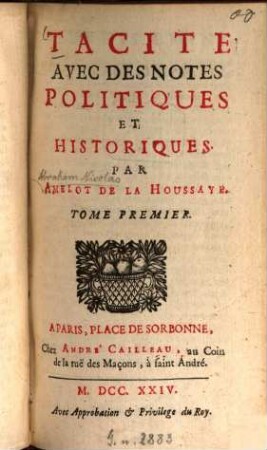 Tacite : Avec des notes politiques et historiques, 1