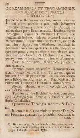 De examinibus et tentaminibus pro gradu doctoratus theologici.