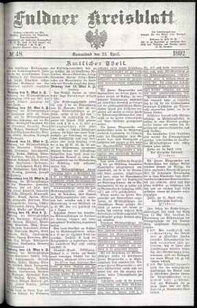 Erste Ausgabe vom Samstag, den 23. April 1892.