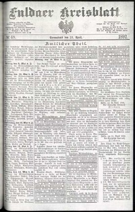 Erste Ausgabe vom Samstag, den 23. April 1892.
