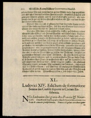 XL. Ludovici XIV. Edictum de formatione Senautus seu Consilii supremi in Civitate Ensishemia