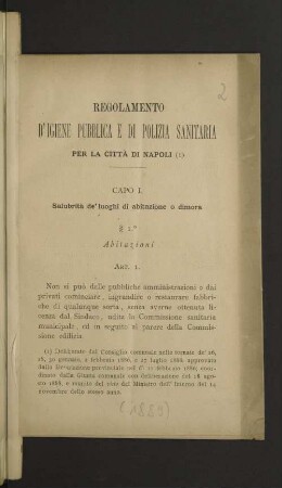 Regolamento d'igiene pubblica e di polizia sanitaria per la città di Napoli