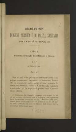 Regolamento d'igiene pubblica e di polizia sanitaria per la città di Napoli