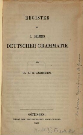 Register zu J. Grimms deutscher Grammatik