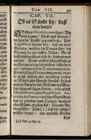 Cap. VII. Ob es Sünde sey/ daß man dantze?