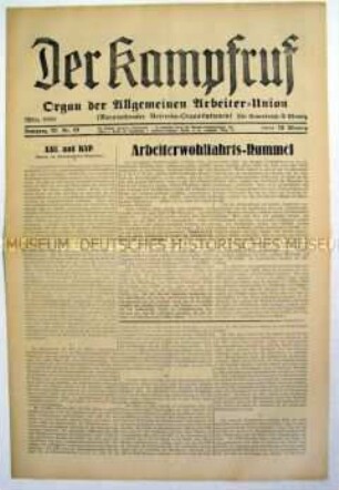 Linksradikale Gewerkschaftszeitung "Der Kampfruf" u.a. zur Arbeiterwohlfahrt