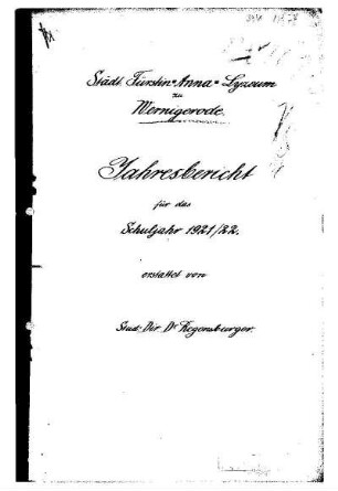 1921/22: Jahresbericht ... - 1921/22