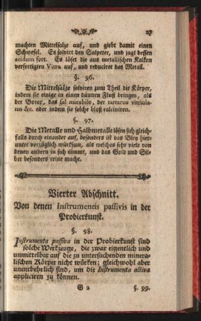 Vierter Abschnitt. Von denen Instrumentis passivis in der Probierkunst