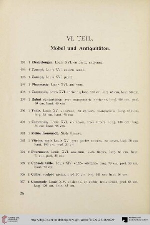 VI. Teil – Möbel und Antiquitäten (Nr. 294-551)