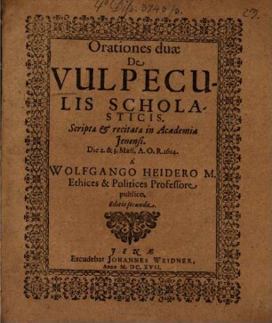 Orationes duae De Vulpeculis Scholasticis