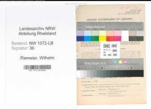 Entnazifizierung Wilhelm Riemeier , geb. 21.02.1881 (Tischler)