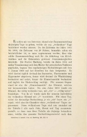 Die wolkenlosen Tage, beobachtet in den Jahren 1866 bis 1894 an der meteorologischen Station Marburg : mit 4 Tab.