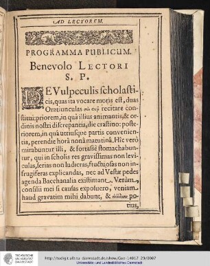 AD LECTOREM. PROGRAMMA PUBLICUM.