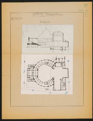 Festspielhaus, Worms: Grundriss und Längsschnitt