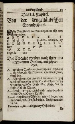 Das III. Capitel. Von der Engelländischen Sprach-Kunst.