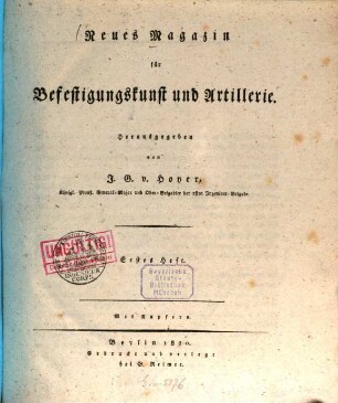 Neues Magazin für Befestigungskunst und Artillerie. 1. 1820
