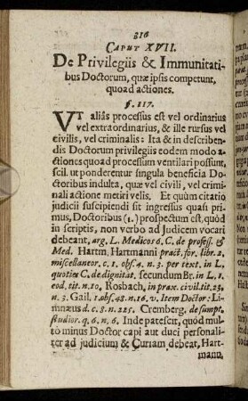 Caput XVII. De Privilegiis & Immunitatibus Doctorum, quæ ipsis competunt, quoad actiones.