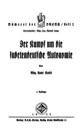 Der Kampf um die sudetendeutsche Autonomie