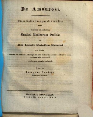 De Amaurosi : Dissertatio inauguralis medica