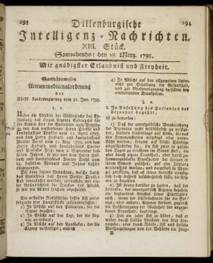 XIII. Stück. Sonnabends: den 28. Merz. 1795.