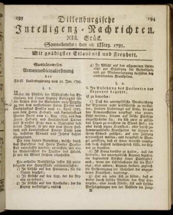 XIII. Stück. Sonnabends: den 28. Merz. 1795.