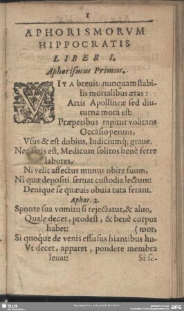 Liber I. Aphorismus Primus