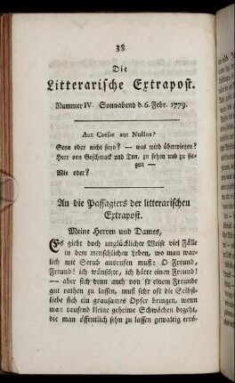 Nummer IV. Sonnabend d. 6. Febr. 1779.