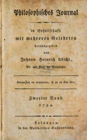 Philosophisches Journal. 2, 2. 1794