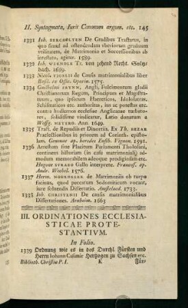 III. Ordinationes Ecclesisticae Protestantium.