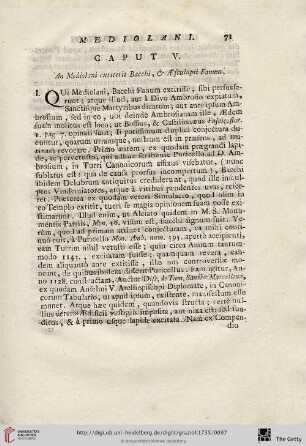 Caput V: An Mediolani extiterit Bacchi, & Aesculapii Fanum
