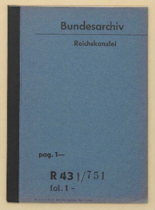 Geheimfonds des Reichskanzlers. - Titelbücher (Kap. III 1 Tit. 32: Zur Verfügung des Reichskanzlers zu allgemeinen Zwecken): Bd. 1