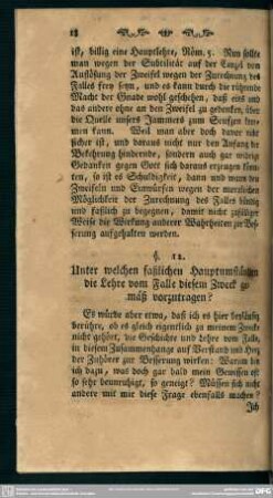 §. 12. Unter welchen faßlichen Hauptumständen die Lehre vom Falle diesem Zweck gemäß vorzutragen?