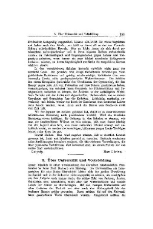 Über Universität und Volksbildung : [Mitteilungen]