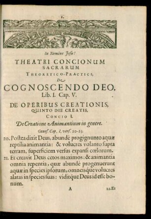 Theatri Concionum Sacrarum Theoretico-Practici, De Cognoscendo Deo, Lib. I.