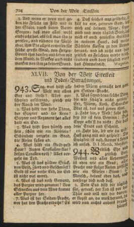XLVII. Von der Welt Eitelkeit und Todes-Betrachtungen.