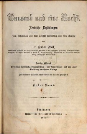 Tausend und eine Nacht : arabische Erzählungen, 1