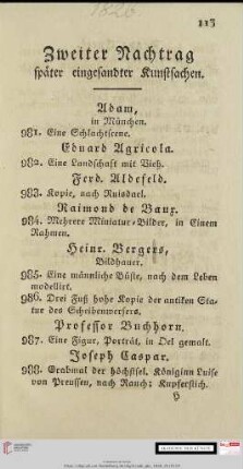 Zweiter Nachtrag später eingesandter Kunstsachen