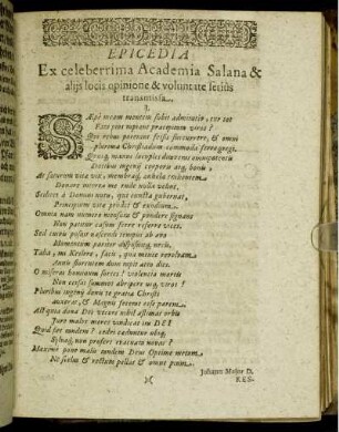 Epicedia Ex celeberrima Academia Salana & alijs locis opinionw & voluntate serius transmissa.