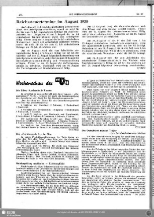 Reichssteuertermine im August 1938