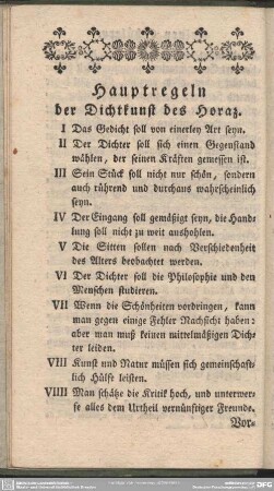 Hauptregeln der Dichtkunst des Horaz