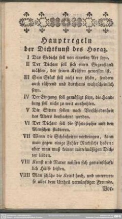 Hauptregeln der Dichtkunst des Horaz