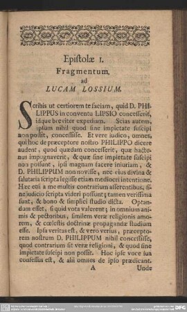 Epistolae I. Fragmentum. ad Lucam Lossium