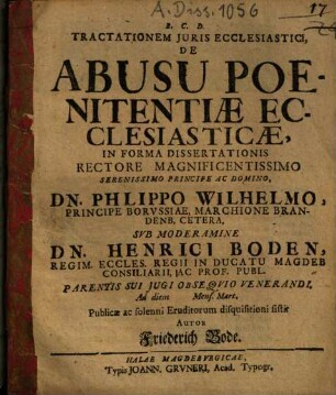 Tractationem Iuris Ecclesiastici, De Abusu Poenitentiae Ecclesiasticae